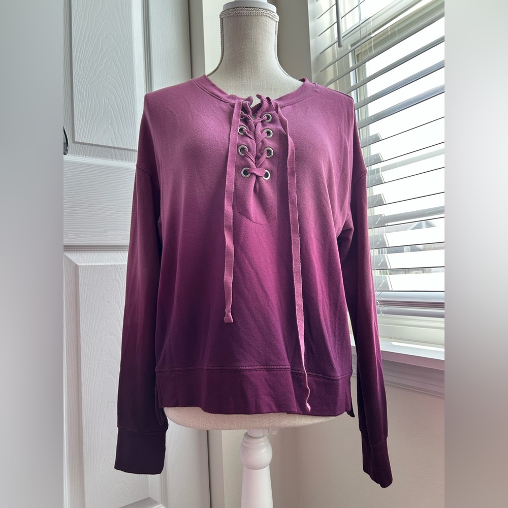 Mudd Plum Modal Ombré Draw String Crew Neck Long Sleeve Sweatshirt